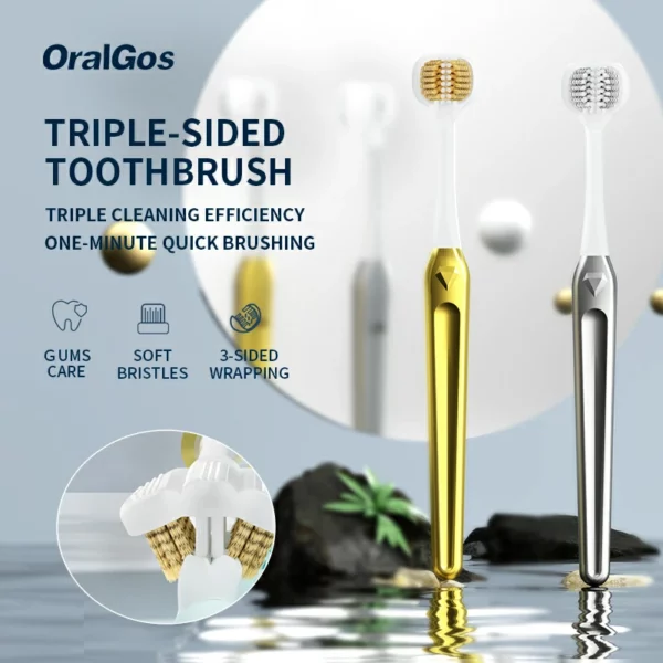 OralGos Triple-Sided Spiral Toothbrush - 58° Brush Head Design