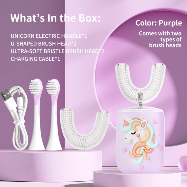 Kids' U-Shaped Electric Toothbrush with Adorable Unicorn Design