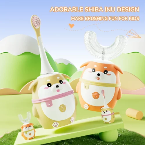 Kids U-Shaped Electric Toothbrush with Cute Shiba Inu Design