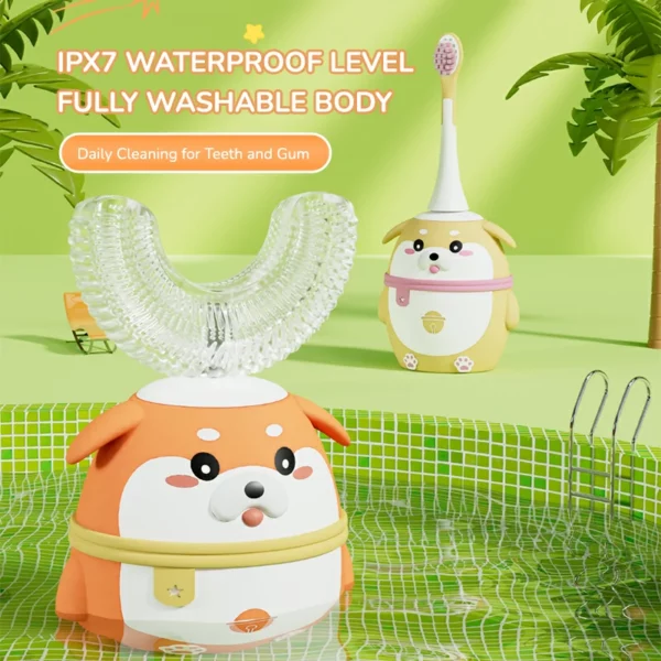 Kids U-Shaped Electric Toothbrush with Cute Shiba Inu Design